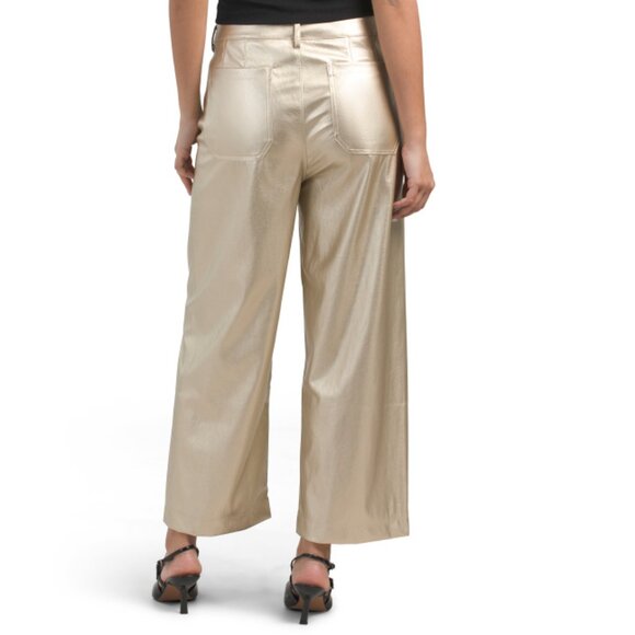 CECE Soft Gold Faux Cropped Metallic Pants - Picture 2 of 2